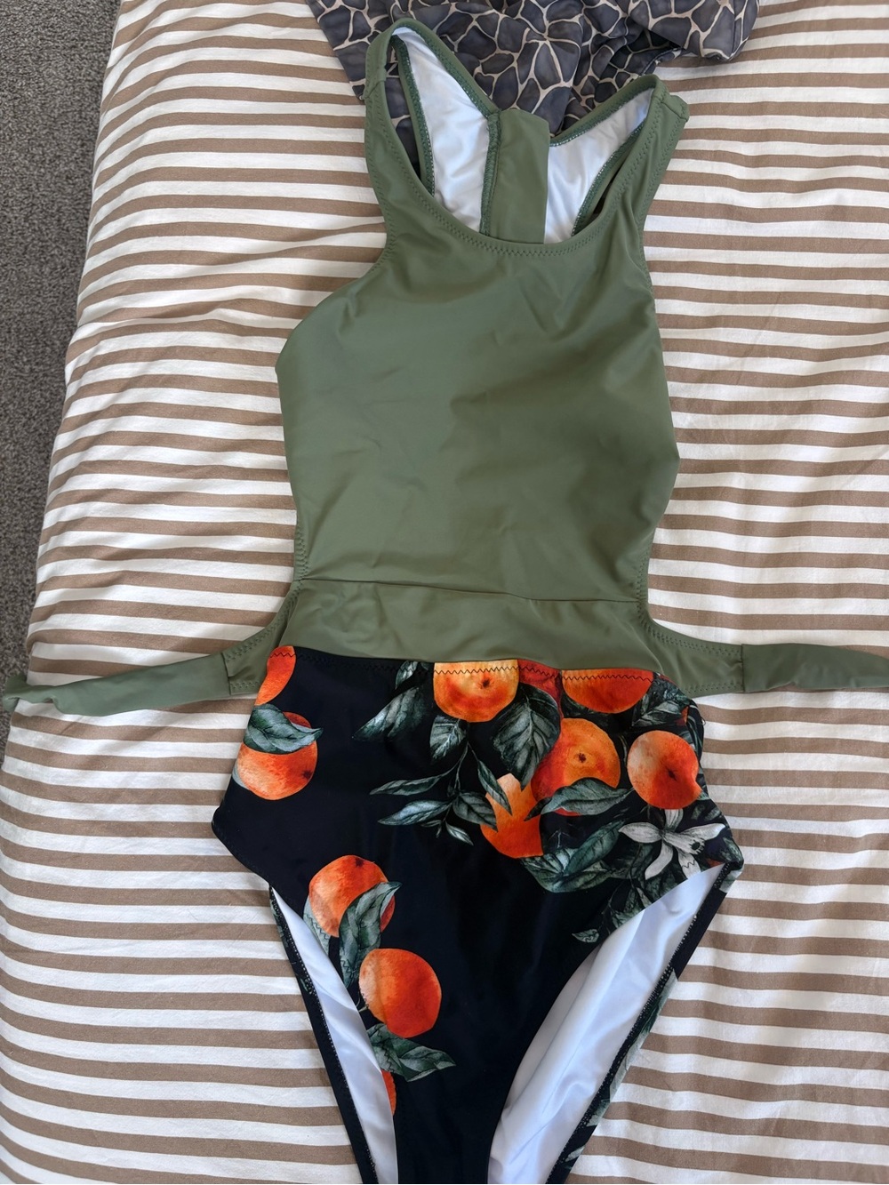 Cupshe Olive Green & Orange Fruit Print One-Piece Swimsuit